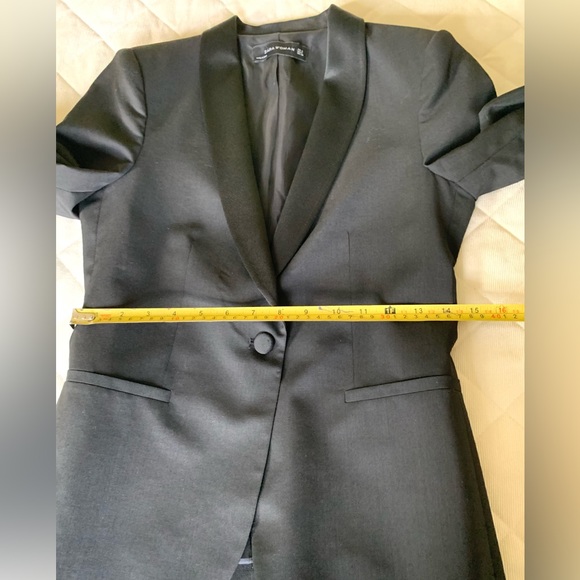 Zara black tuxedo style 100% fine wool blazer shiny black satin collar US Small - Picture 13 of 16